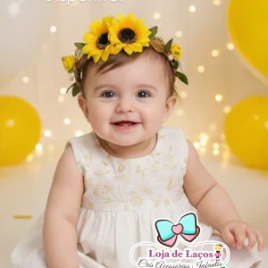 Tiara ajustável para bebê com regulagem Girassol