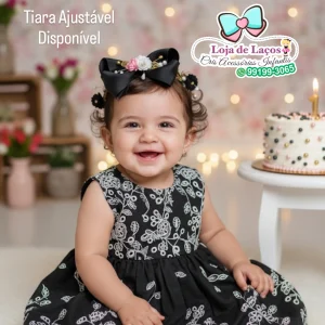Tiara ajustável para bebê com regulagem laço preto