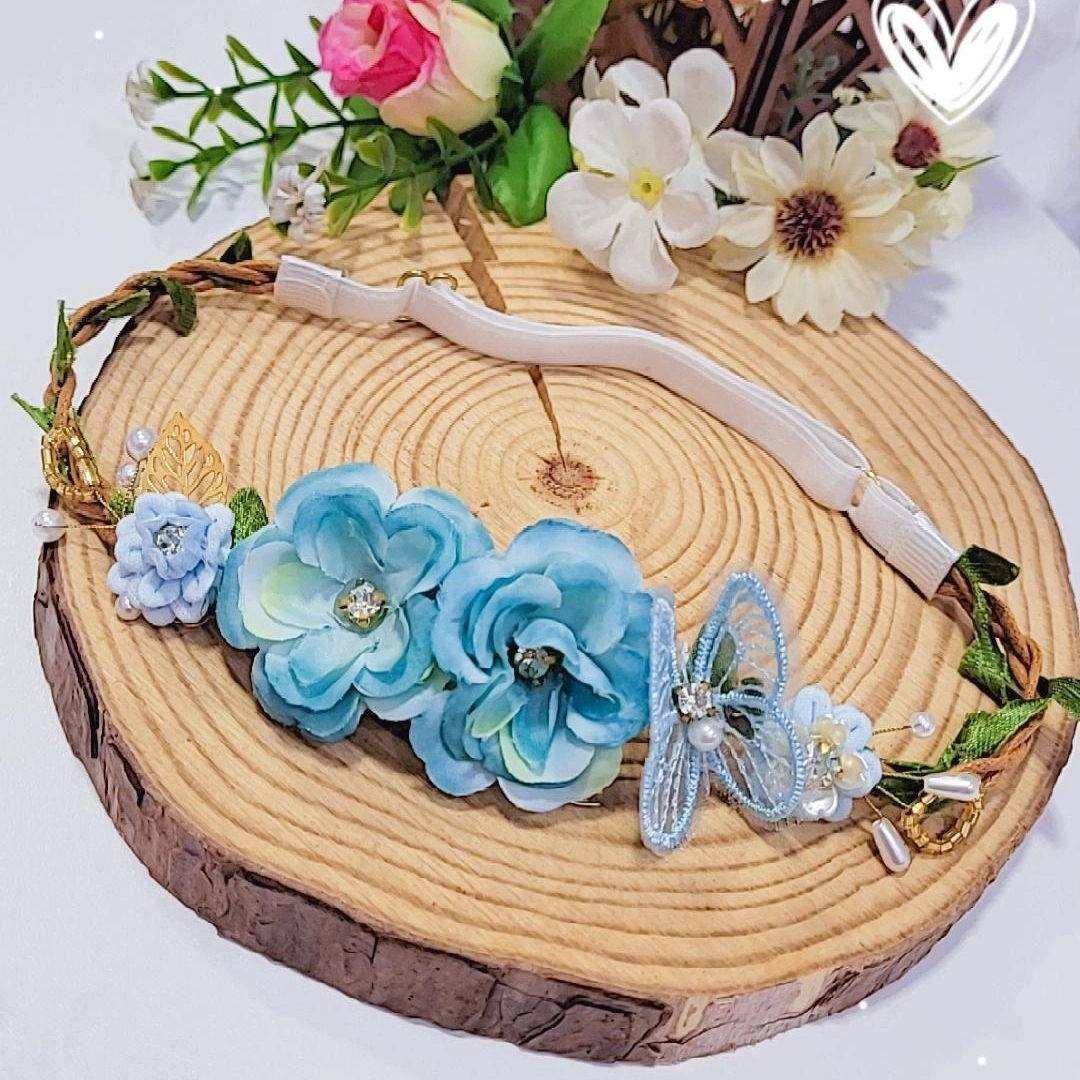 Tiara ajustável para bebê com regulagem flor azul