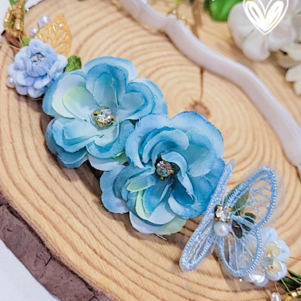 Tiara ajustável para bebê com regulagem flor azul