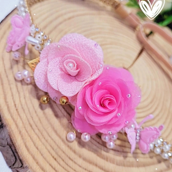 Tiara com regulagem para bebê flor rosa