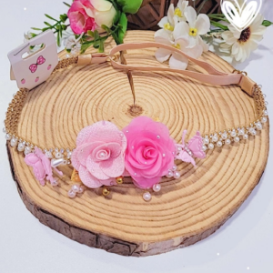 Tiara com regulagem para bebê flor rosa