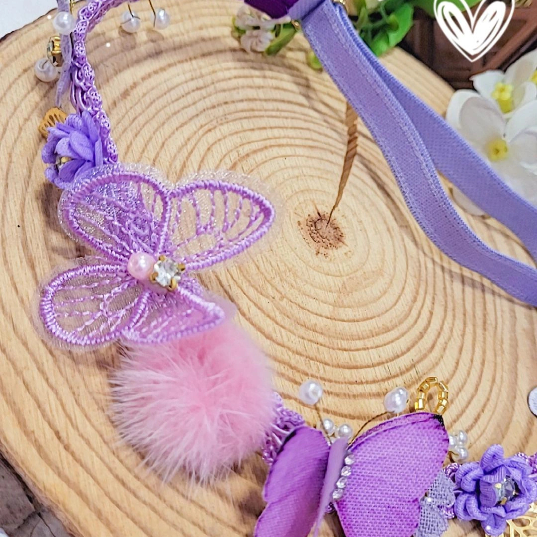 Tiara Lilás com flores e borboletas com regulagem para bebê