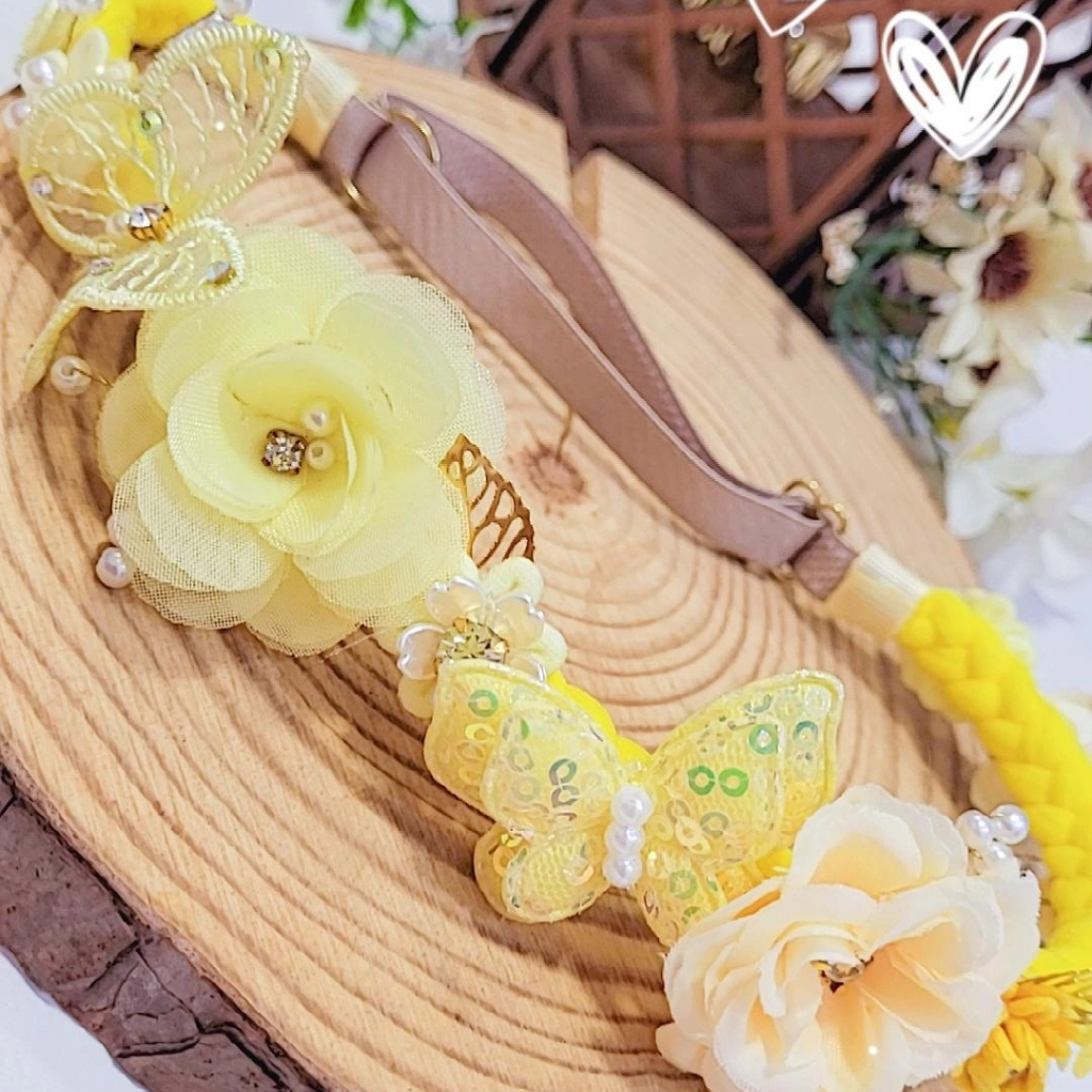 Tiara ajustável para bebê com regulagem flores amarela