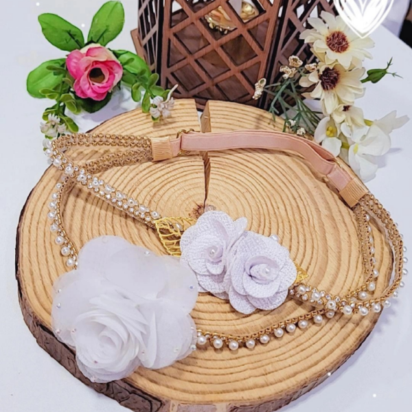 Tiara ajustável para Batizado branco com dourado