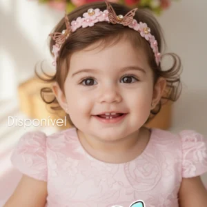 Tiara Ajustável borboletas e flores rosa