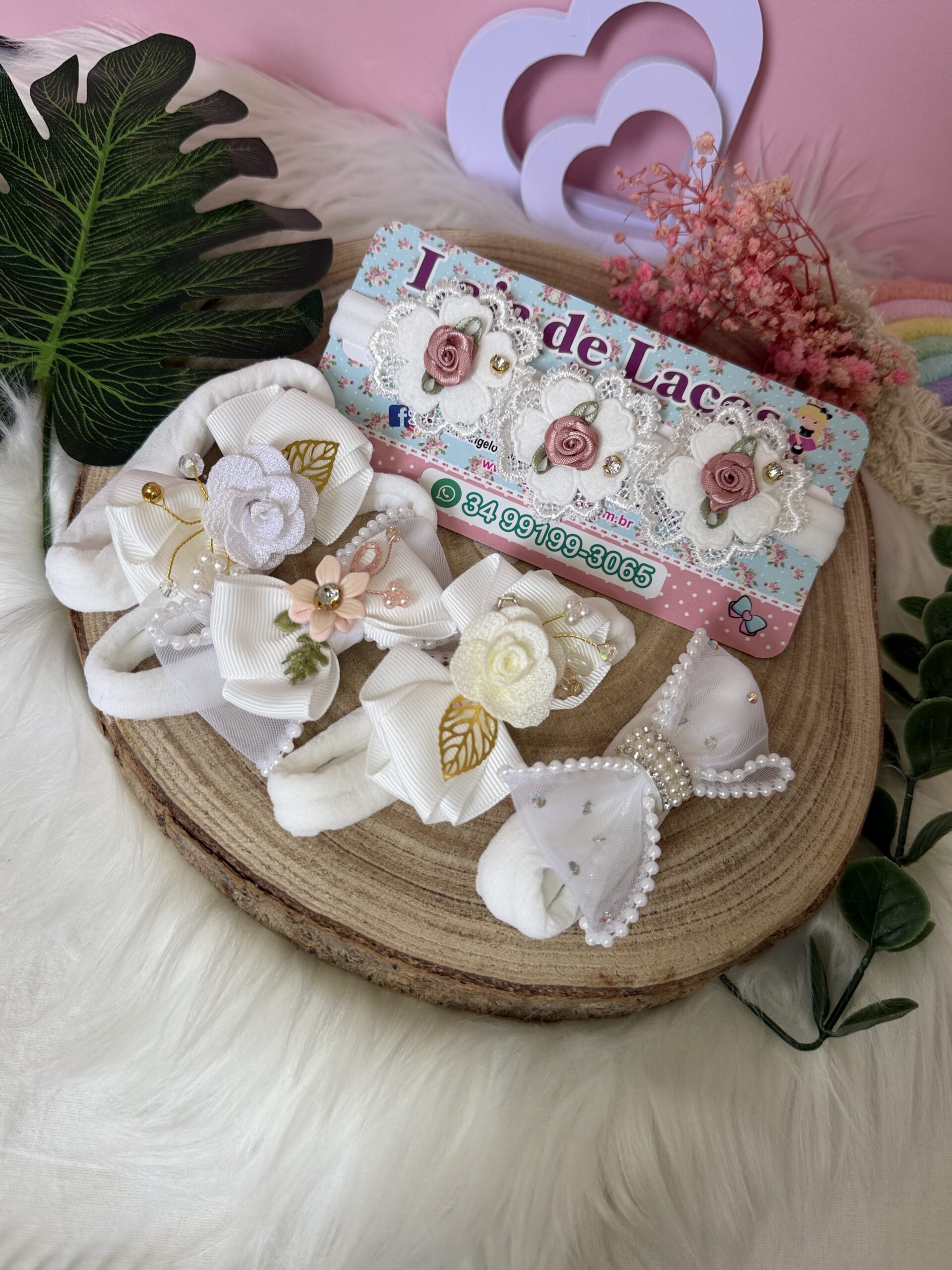 Laço para bebê Branco batizado