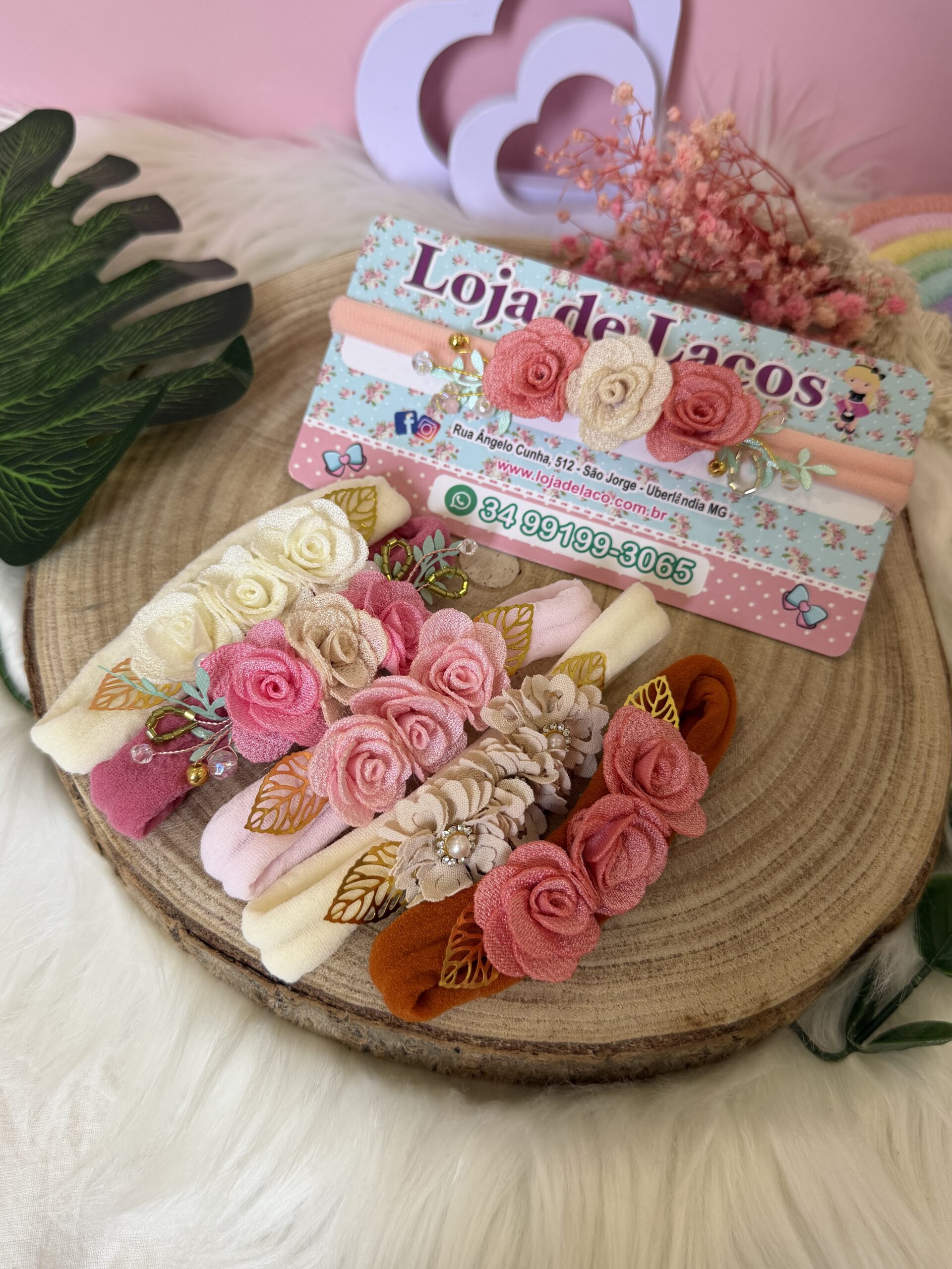 Laço na faixa com flores para bebê - Imagem 2