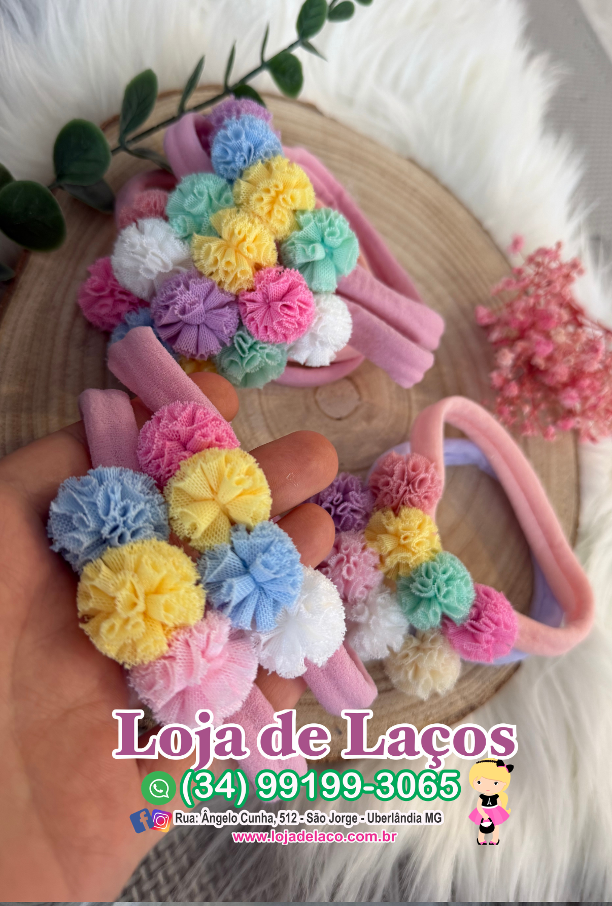 Laço pompom para bebê