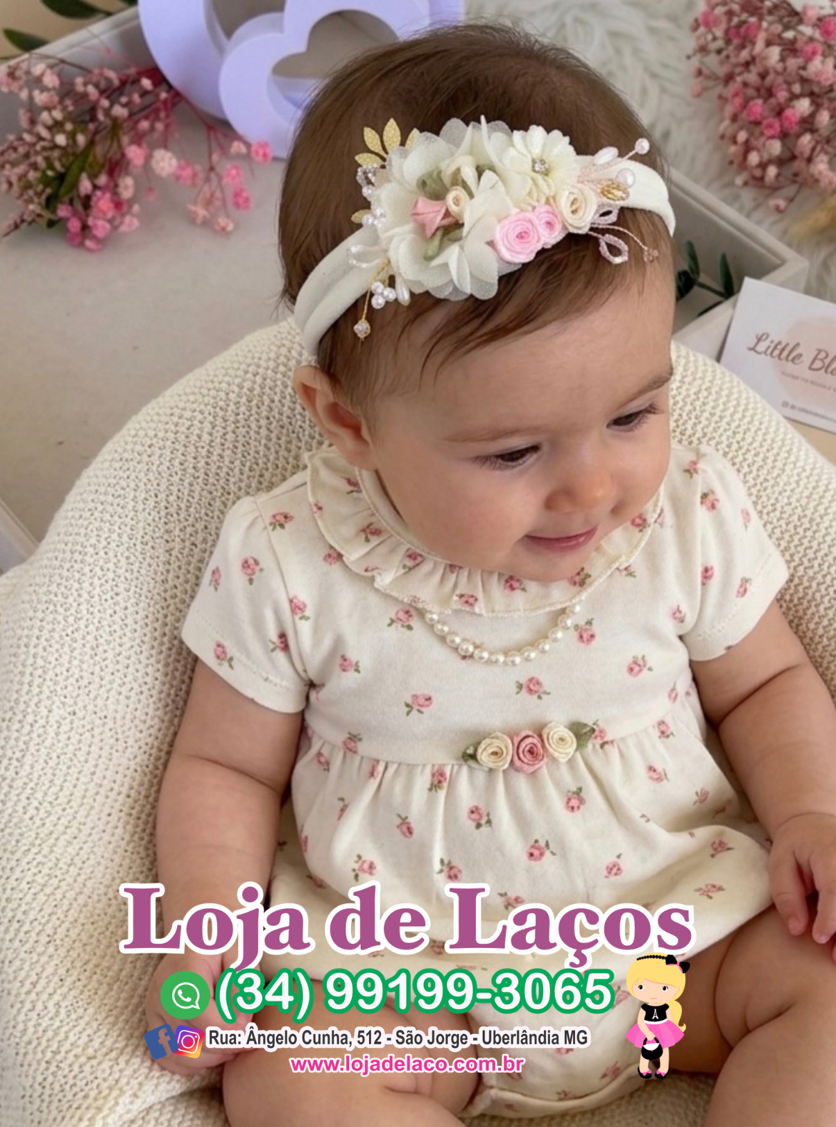 Laço na faixa delicado e linda cor creme
