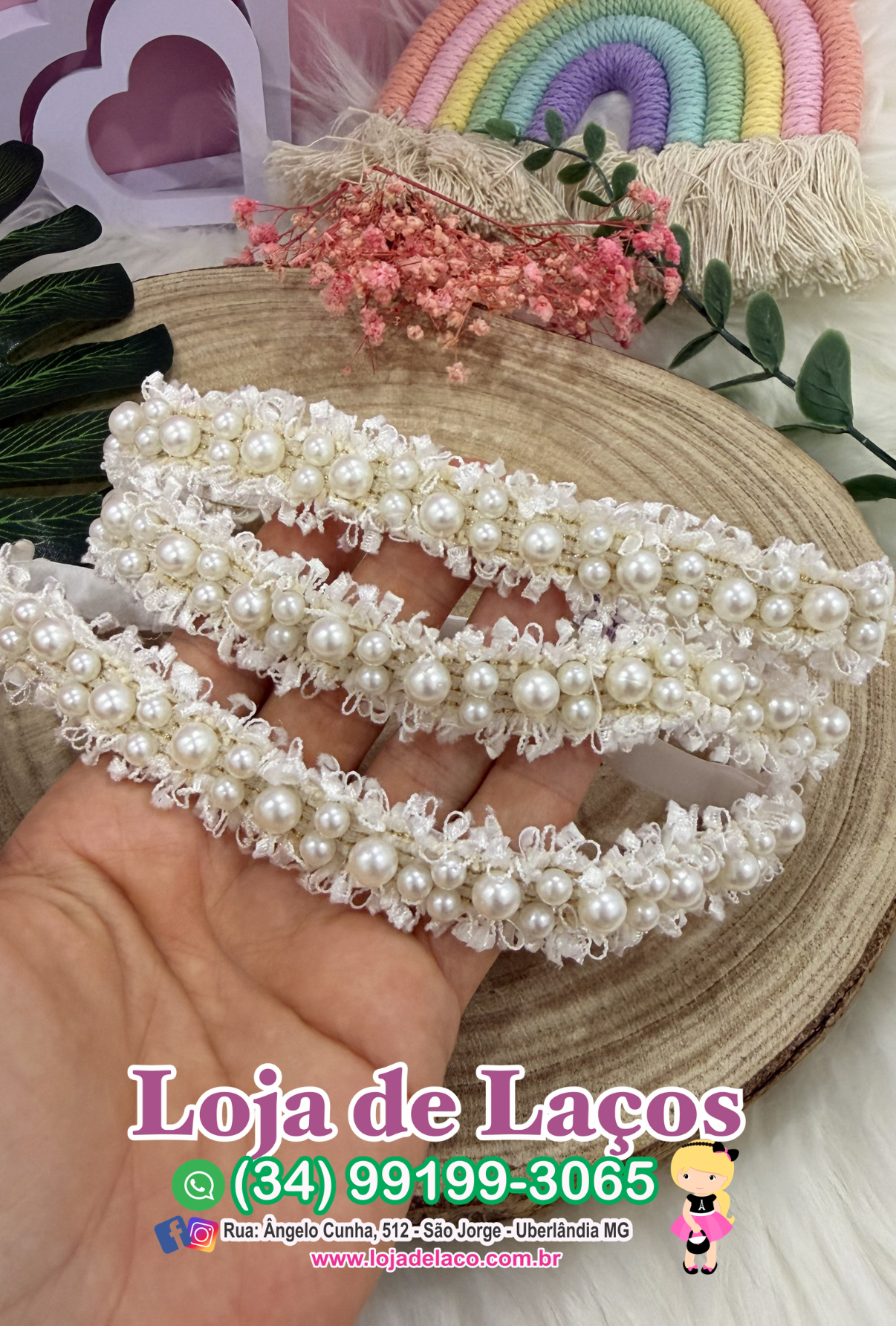 Tiara regulável com perólas - Imagem 3