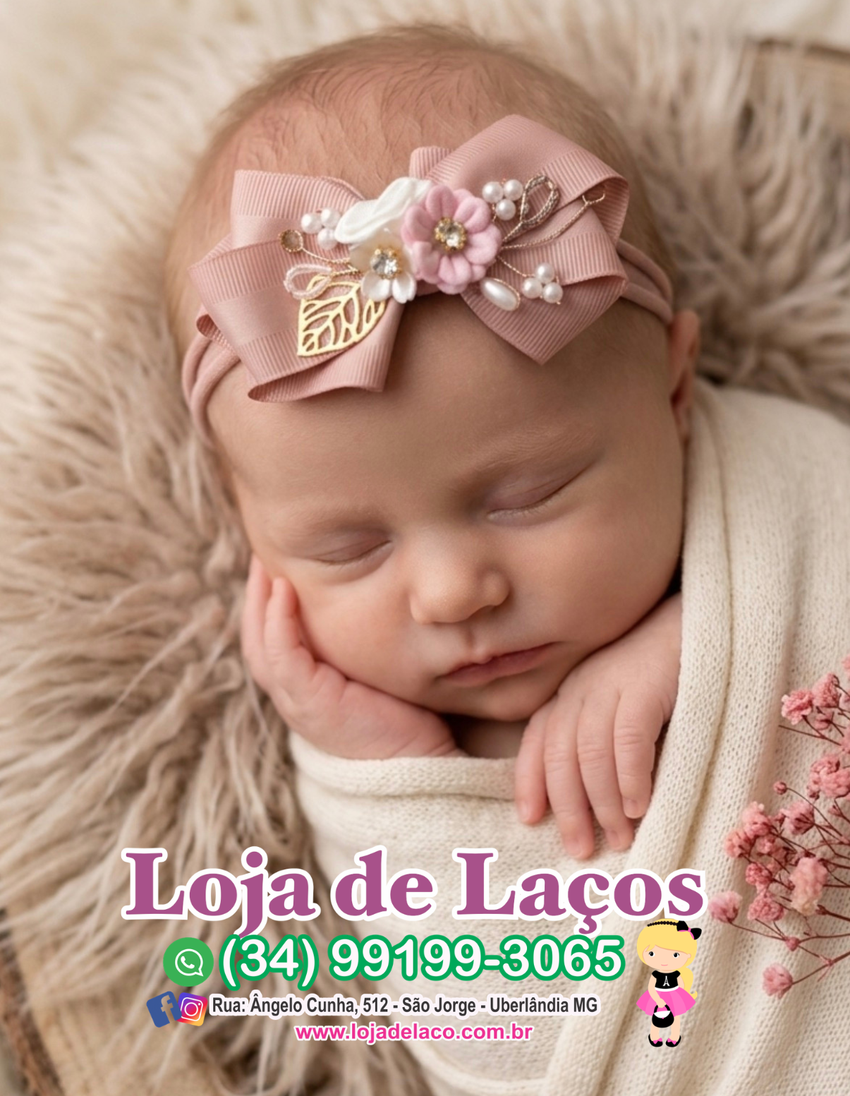 Laço na faixa para bebê nude