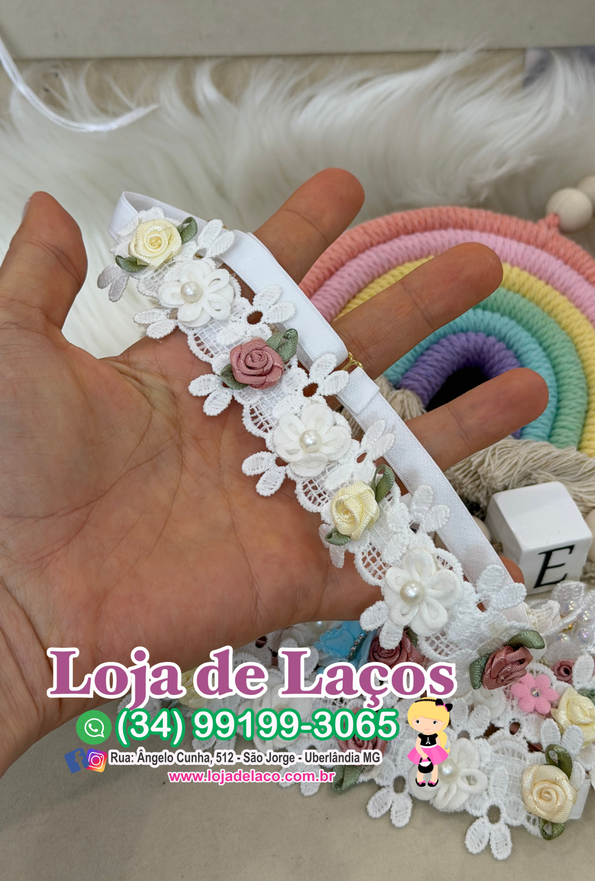 Tiara regulável com renda jardim encantado - Imagem 5