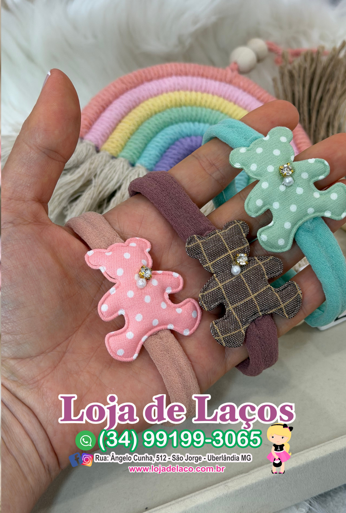 Laço na faixinha para bebê ursinho