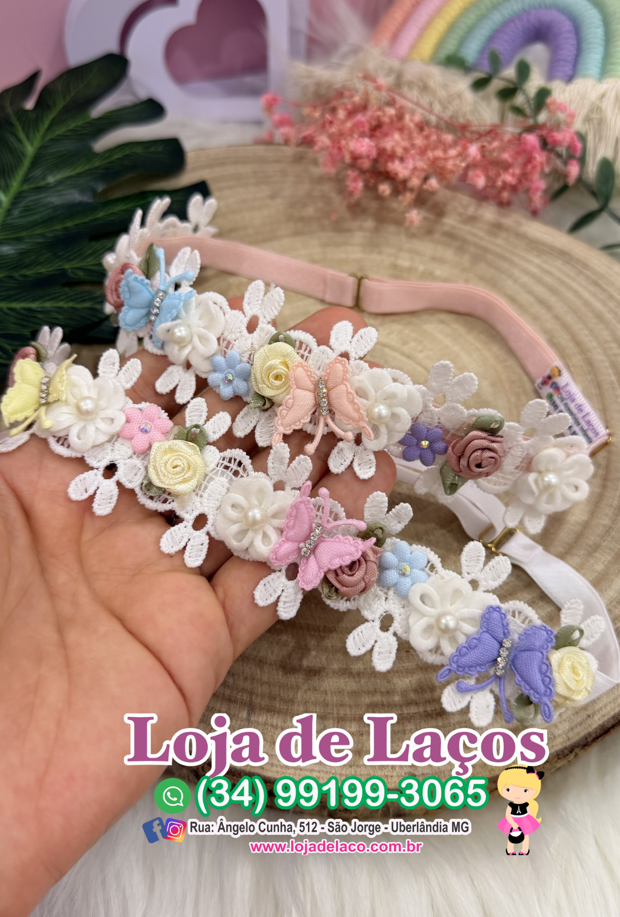 Tiara regulável com renda jardim encantado - Imagem 3
