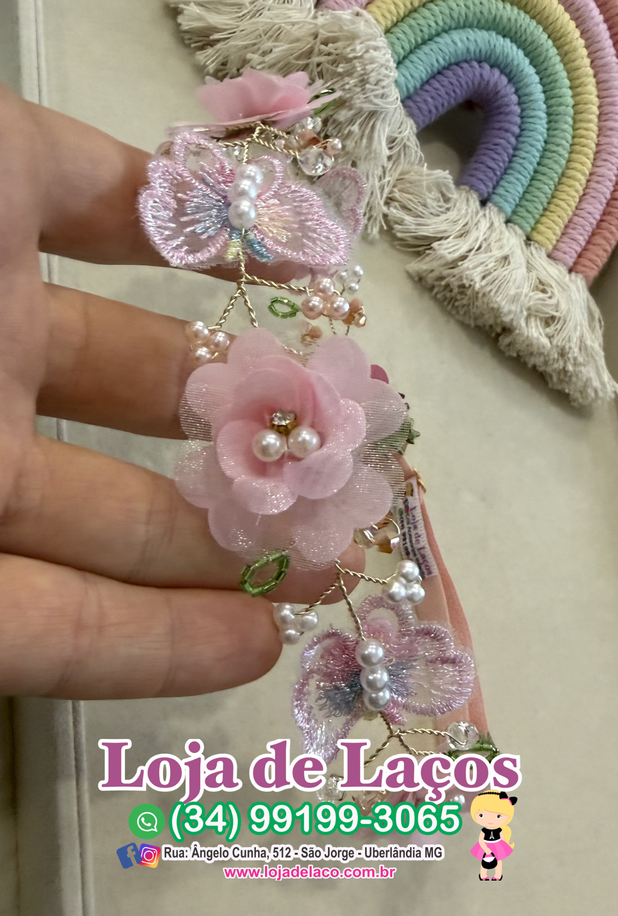 Tiara aramada borboleta rosa - Imagem 3
