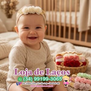 Laço na faixa com flores para bebê